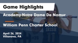 Academy-Notre Dame De Namur  vs William Penn Charter School Game Highlights - April 26, 2024