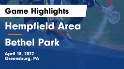 Hempfield Area  vs Bethel Park  Game Highlights - April 18, 2022