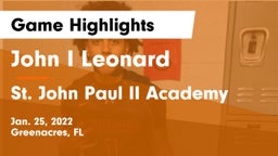 John I Leonard  vs St. John Paul II Academy Game Highlights - Jan. 25, 2022