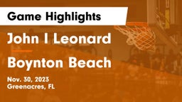John I Leonard  vs Boynton Beach Game Highlights - Nov. 30, 2023