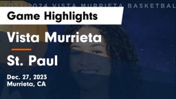 Vista Murrieta  vs St. Paul  Game Highlights - Dec. 27, 2023