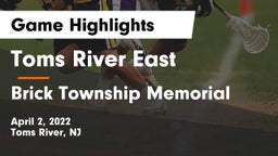 Toms River East  vs Brick Township Memorial  Game Highlights - April 2, 2022