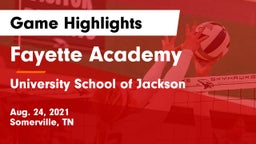 Fayette Academy  vs University School of Jackson Game Highlights - Aug. 24, 2021