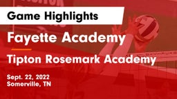 Fayette Academy  vs Tipton Rosemark Academy  Game Highlights - Sept. 22, 2022