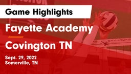 Fayette Academy  vs Covington  TN Game Highlights - Sept. 29, 2022