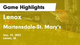 Lenox  vs Martensdale-St. Mary's  Game Highlights - Jan. 14, 2022