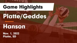 Platte/Geddes  vs Hanson  Game Highlights - Nov. 1, 2022