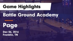 Battle Ground Academy  vs Page  Game Highlights - Dec 06, 2016