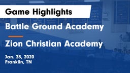 Battle Ground Academy  vs Zion Christian Academy  Game Highlights - Jan. 28, 2020