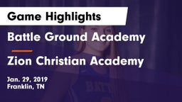 Battle Ground Academy  vs Zion Christian Academy  Game Highlights - Jan. 29, 2019