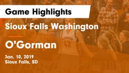 Sioux Falls Washington  vs O'Gorman  Game Highlights - Jan. 10, 2019