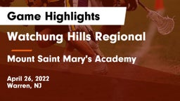 Watchung Hills Regional  vs Mount Saint Mary's Academy Game Highlights - April 26, 2022