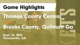 Thomas County Central  vs Brooks County, Quitman Ga Game Highlights - Sept. 26, 2023