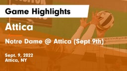 Attica  vs Notre Dame @ Attica (Sept 9th) Game Highlights - Sept. 9, 2022
