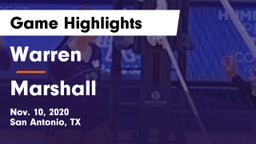 Warren  vs Marshall  Game Highlights - Nov. 10, 2020