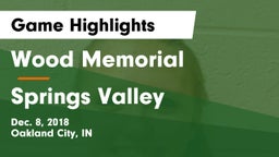 Wood Memorial  vs Springs Valley  Game Highlights - Dec. 8, 2018
