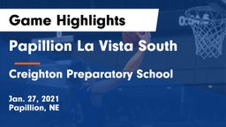 Papillion La Vista South  vs Creighton Preparatory School Game Highlights - Jan. 27, 2021