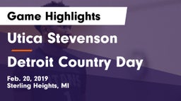 Utica Stevenson  vs Detroit Country Day  Game Highlights - Feb. 20, 2019