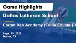 Dallas Lutheran School vs Coram Deo Academy (Collin County  Plano Campus) Game Highlights - Sept. 13, 2022