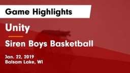 Unity  vs Siren Boys Basketball Game Highlights - Jan. 22, 2019