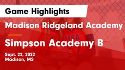 Madison Ridgeland Academy vs Simpson Academy B Game Highlights - Sept. 22, 2022