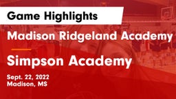 Madison Ridgeland Academy vs Simpson Academy Game Highlights - Sept. 22, 2022