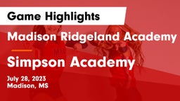 Madison Ridgeland Academy vs Simpson Academy Game Highlights - July 28, 2023