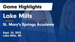 Lake Mills  vs St. Mary's Springs Academy  Game Highlights - Sept. 24, 2022