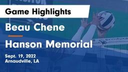 Beau Chene  vs Hanson Memorial  Game Highlights - Sept. 19, 2022