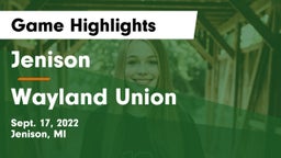 Jenison   vs Wayland Union  Game Highlights - Sept. 17, 2022