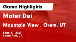 Mater Dei  vs Mountain View , Orem, UT Game Highlights - Sept. 17, 2022