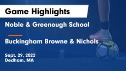 Noble & Greenough School vs Buckingham Browne & Nichols  Game Highlights - Sept. 29, 2022