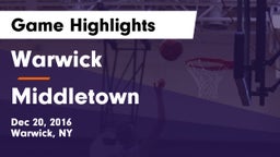 Warwick  vs Middletown  Game Highlights - Dec 20, 2016