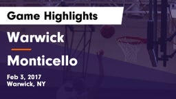 Warwick  vs Monticello  Game Highlights - Feb 3, 2017