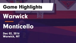 Warwick  vs Monticello  Game Highlights - Dec 02, 2016
