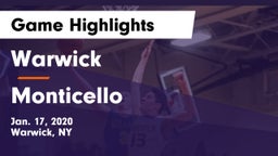 Warwick  vs Monticello  Game Highlights - Jan. 17, 2020