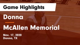Donna  vs McAllen Memorial  Game Highlights - Nov. 17, 2020
