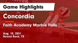 Concordia  vs Faith Academy Marble Falls Game Highlights - Aug. 10, 2021
