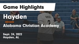 Hayden  vs Alabama Christian Academy  Game Highlights - Sept. 24, 2022