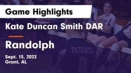 Kate Duncan Smith DAR  vs Randolph  Game Highlights - Sept. 15, 2022