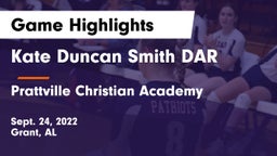 Kate Duncan Smith DAR  vs Prattville Christian Academy  Game Highlights - Sept. 24, 2022
