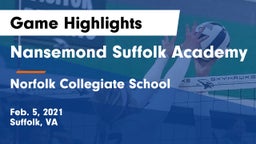 Nansemond Suffolk Academy vs Norfolk Collegiate School  Game Highlights - Feb. 5, 2021