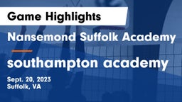 Nansemond Suffolk Academy vs southampton academy Game Highlights - Sept. 20, 2023