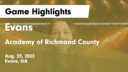 Evans  vs Academy of Richmond County Game Highlights - Aug. 22, 2023