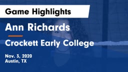 Ann Richards  vs Crockett Early College  Game Highlights - Nov. 3, 2020