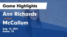 Ann Richards  vs McCallum  Game Highlights - Aug. 13, 2021