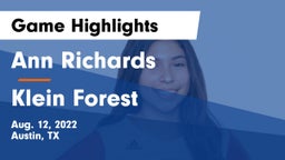 Ann Richards  vs Klein Forest  Game Highlights - Aug. 12, 2022