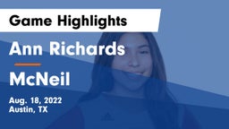 Ann Richards  vs McNeil  Game Highlights - Aug. 18, 2022