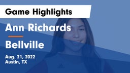 Ann Richards  vs Bellville  Game Highlights - Aug. 21, 2022