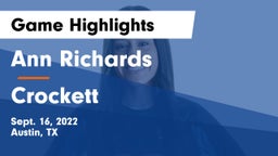 Ann Richards  vs Crockett  Game Highlights - Sept. 16, 2022